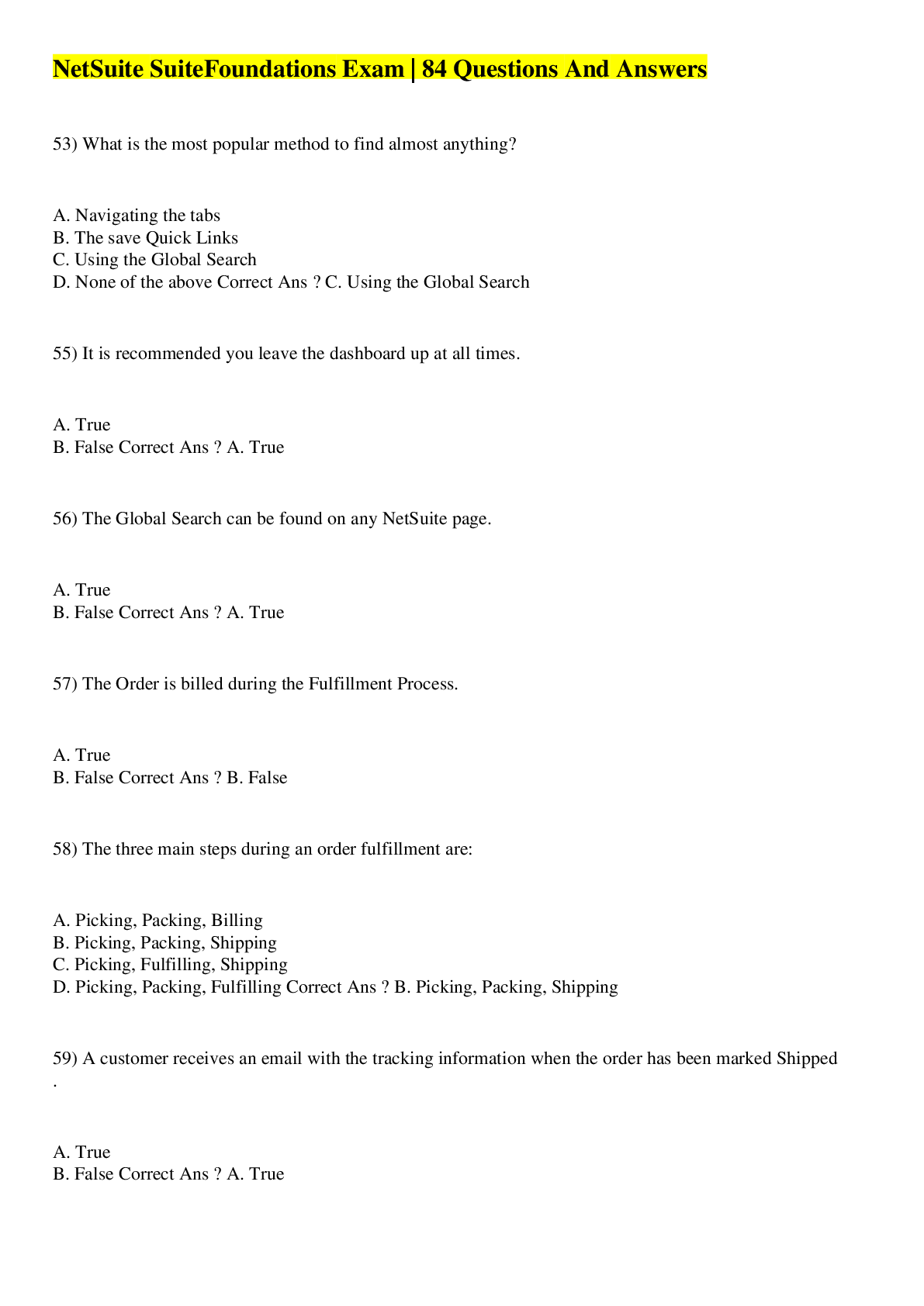 Preview image for NetSuite SuiteFoundations Exam | 84 Questions And Answers